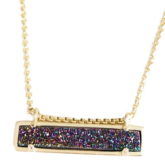 NEW! Kendra Scott GOLD Leanor Bar Multicolor Quartz Necklace Dust Bag - Picture 1 of 9